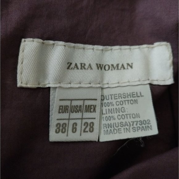ZARA Woman Dusty Purple A Line Cotton Skirt Sz 6 - Picture 3 of 10